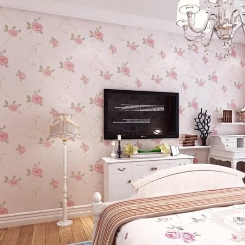 Beibehang High quality fresh pastoral flower gold flocking non-woven wallpaper living room bedroom children 's wedding wallpaper
