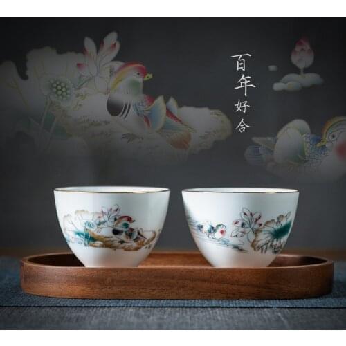 Happy Couples Cups Mandarin Duck Dragon and Phoenix Couple Cups Ceramic Cup Gift Box Kung Fu Teacup Bowl Retro Style Cup