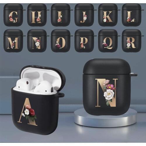 Floral Gold Initial Alphabet Letter AirPods Case for Airpod 1/2 Silicon Earphone Cover Drop-proof and Dust-proof Earphone Shell