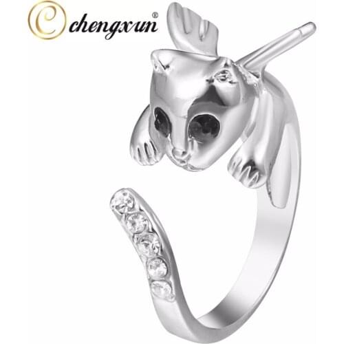 CHENGXUN New Flying Cat Animal Ring Minimalist Dinosaur Wrap Rings for Women Party Accessories Bijoux Femme Fashion Jewelry