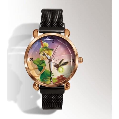 Disney Mickey Minnie Childrens Watch Magnet Steel Band Watch Anime figure Tinker Bell Princess Pooh kids Watch Birthday Gifts