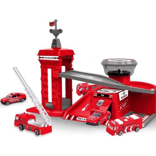 DIY 3D Car Track Parking Lot Toys Police Engineering Fire Truck Parking Lot Model Assemble Toys For Kids Children HC0324