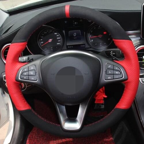 DIY Hand-stitched Black Suede Cow Leather Car Steering Wheel Cover For Mercedes Benz C180 C200 C260 C300 B200