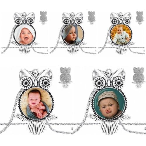 EJ Glaze Your Baby Boy Plated Glass Cabochon Choker Long Pendant Owl Necklace For Men Women Party Gift