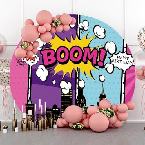 DAWNKNOW Round Circle Cover Photography Background Backdrop Hero City Baby Children Adult Birthday Party Decoration Photo Studio
