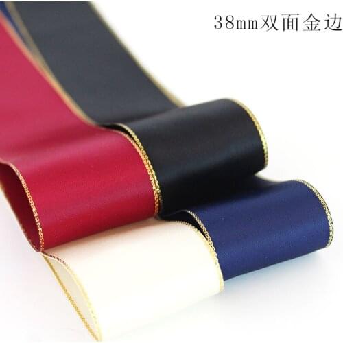 Hot high quality 38mm (1meter/lot) beautiful Multicolor Gold Edge Grosgrain Ribbon gift packaging supplies hairpin DIY ribbons