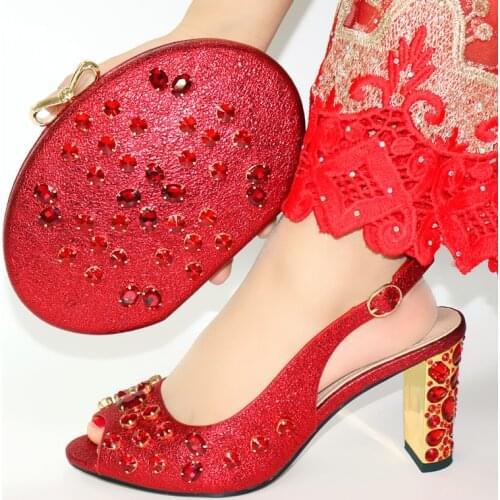 Italian Style Classics Woman Shoes With Matching Bags Set Rhinestone Nigerian Peep Toe Shoes And Bag Set For New Year Party