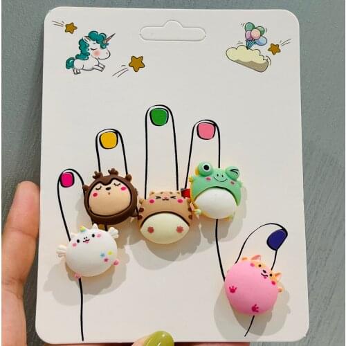 5Pcs/lot Childrens Animals Rings Frog Bear Unicorn Shape Ring Set Mix Finger Jewellery Rings Kid Girls Boys Toys