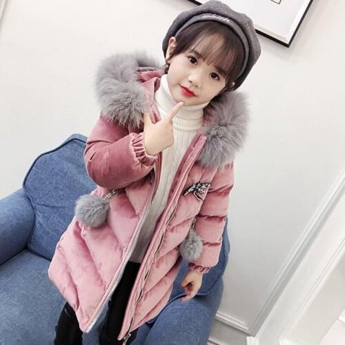 3-12Yrs Childrens Winter Jacket for Girls Long Warm Thicken Kids Girl Fur Hooded Velvet Girls Fashion Jackets Outerwear