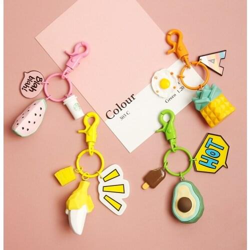 Cute Avocado Banana Watermelon Pineapple Fruit 3D Accessories Resin Keychain For Women Key Chains Ring Bag Pendent Charm D505