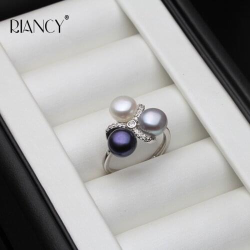 Fashion Multi beads Natural Freshwater pearl rings for women Multicolor jewelry engagement wedding gift