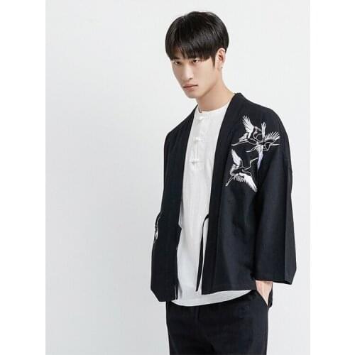 2019 Chinese Style Men Streetwear Jacket Mens Kimono Trench Coat Mens Solid Casual Cotton Harajuku Male Clothing