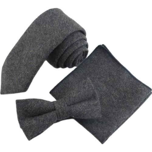 100% Wool Mens Ties Bowtie Pocket Square Navy Blue Handkerchief Tie Set 6cm Narrow Ties For Men Wedding Party Gravata Corbatas