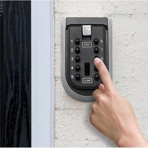 Wall Mounted Outdoor Key Storage Lock Box 10 Digit Push-Button Combination Password Key Safe Box Resettable Code Key Holder