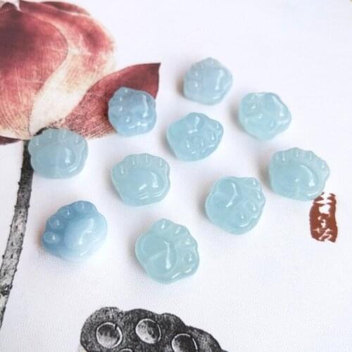 Loose beads blue aquamarine cat foot carved pendant 15MM for DIY jewelry making FPPJ wholesale beads nature