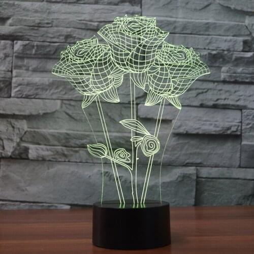Fule Cross-border Valentines Day Rose Night Light Creative 3d Led Light FixturStereoscopic Individual Table Led Night Light