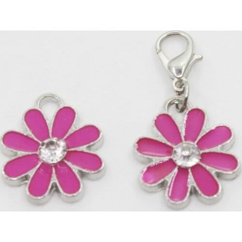 New Arrival 20pcs/lot Pink Daisy Flower Dangle Charms Lobster Clasp DIY Bracelet Necklace Pendants Jewelry Hanging Charm