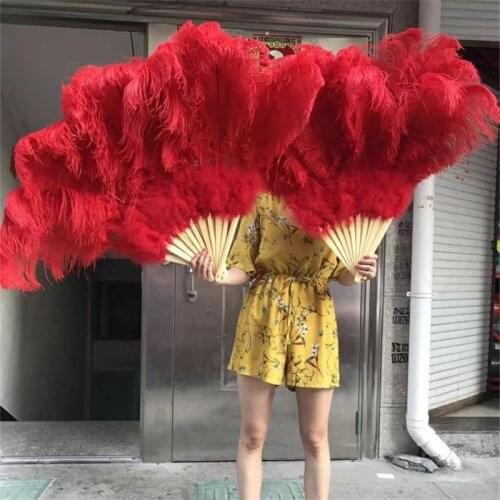 New listing! high quality Red Big ostrich feather fan decorates Halloween party for belly dancers DIY 12 feather fan bars