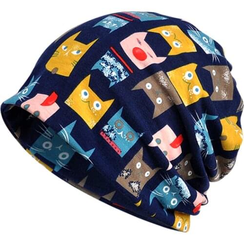NUZADA New Unisex Men Women Skullies Beanies Cap Knit Knitted Cotton Bonnet Double Layer Fabric Warm Caps Cartoon animation Hats