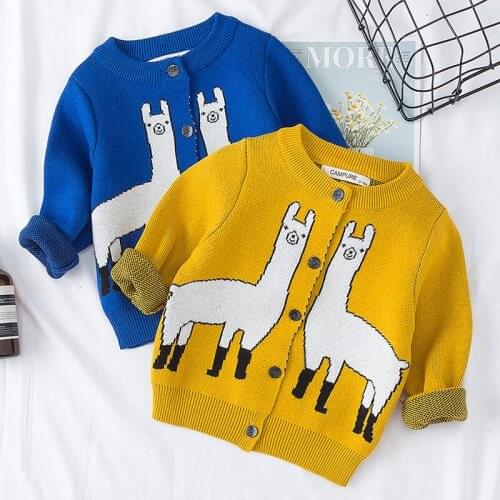 Autumn Winter Baby Boys Girls Alpaca Pattern Cardigan Coat Children Clothing Boys Girls Long Sleeve Knitted Kids Cardigan Coat