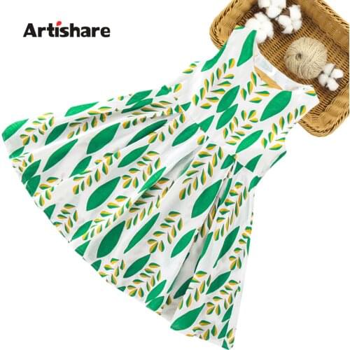 Girl Dresses Leaf Pattern Girl Child Dress Summer Kids Dresses Casual Style Girls Costumes Kids 6 8 10 12 14
