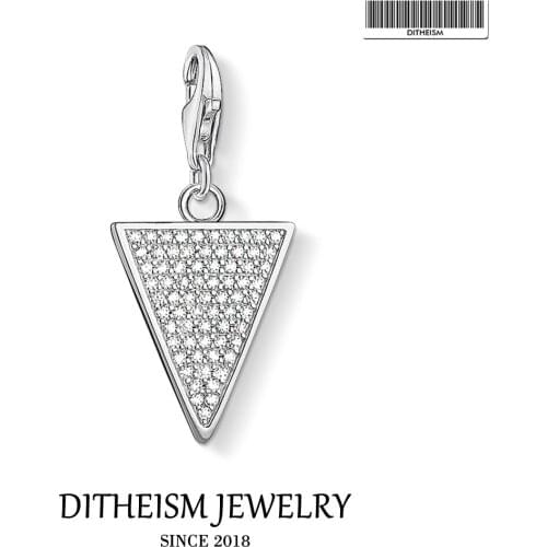 White CZ Pave Triangle Charms Pendant,2019 Europe Spring Jewelry 925 Sterling Silver Trendy Gift For Women Men Fit Bracelet