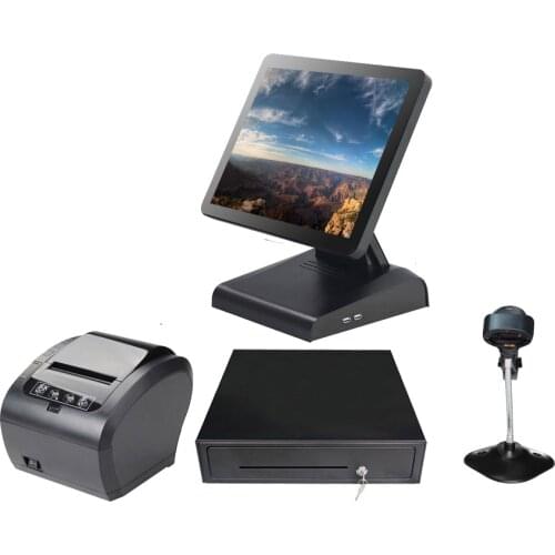 Whole set POS System touch computer 15'' screen POS all in one Point of Sales POS terminal complete POS machine full set