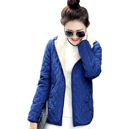 Pop women winter jacket hooded fleece solid coat spring thin outerwear female short zipper student jaqueta feminina