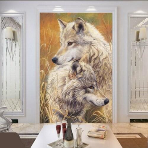 Dropship 3D Photo Wallpaper Modern Oil Painting Design Magnificent Wolf Home Decorative Backdrop Mural Custom Wallpaper