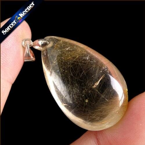 Rare Natural Quartz Gold Rutilated Garden Quartz Crystal Love Necklace Pendant natural minerals Fish Tank Beads OS492