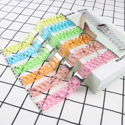 Fashion Resin Strap For Apple Watch Band 38mm 42mm 44mm 40mm Bracelet for iWatch sreies 5 4 3 2 Transparent belt resin Watchband
