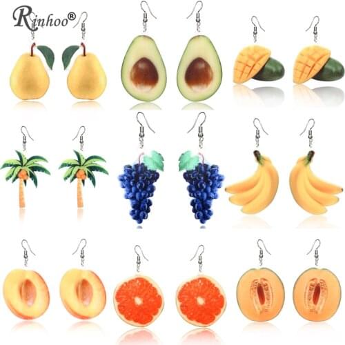 Rinhoo Cute Fruit Earrings Banana Peaches Pear Kiwi Orange Cucumber Dragon Apple Pineapple Fruit Dangle Hook Earrings Jewelry