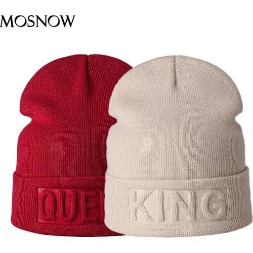 Winter Hat King Queen Beanie Men Woman Warm Knitted Hat Couples Cap Solid New 2020 Fashion Bonnet Hip Hop Casual Autumn Skullcap