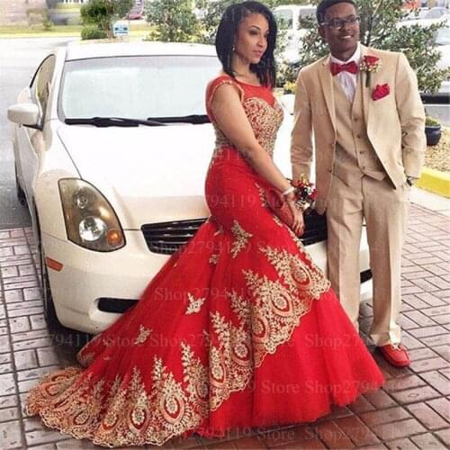 Mermaid wedding dress red color GOLD lace marriage dress Custom Made bedding vestido de noiva Zipper back dress scoop trouwjurk