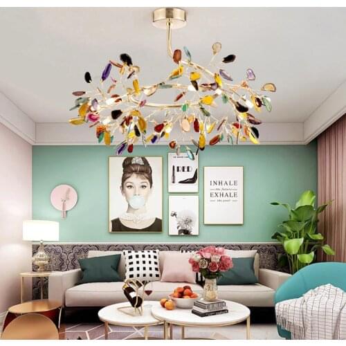 Led purple ruby pendant light Multi-color Agate pendant lamp suspension luminaire for dressing room Bar Dining Room lamparas