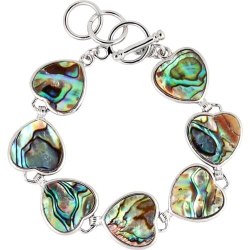 TUMBEELLUWA 17x17mm Natural Abalone Shell Heart Beads Bracelet Bangle, 18KGP Fashion Jewelry for Women