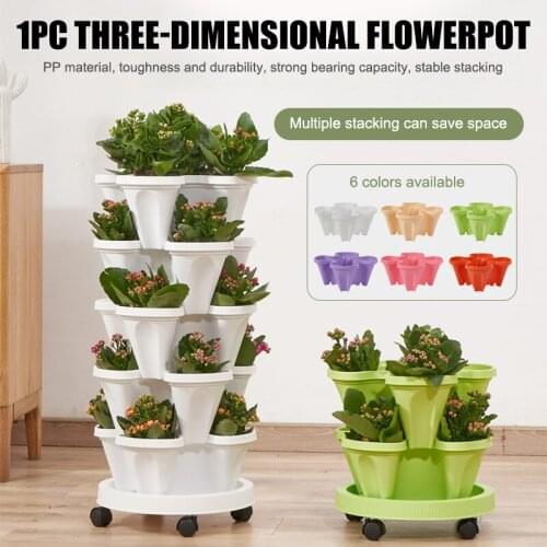 Newest Stack-Up Type Stereoscopic Flower Pot Plastic Stackable Vertical Flower Plant Pot For Garden Home