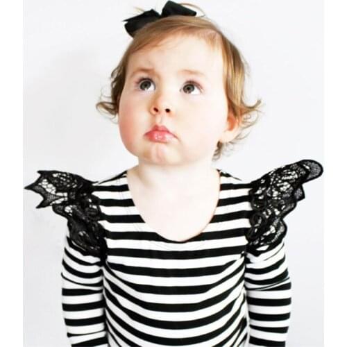 Spring T-Shirt For Girls Baby Toddler Girl Pure Color Lace Flying Sleeve Long Sleeve Childrens T-Shirt Top Girls Clothes 0-3Y