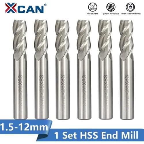 XCAN HSS Milling Cutter 4 Flute 1.5-12mm CNC Router Bit Spiral End Mill HSS Metal Cutter CNC Machine Aluminum Milling Tools