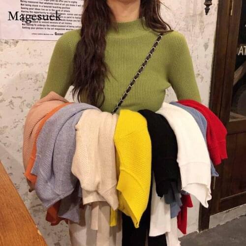 Women Half Turtleneck Korean Sweet Slim Women Knitwear Clothes Autumn and Winter New Long Sleeve Pullover Solid Sweater 10761