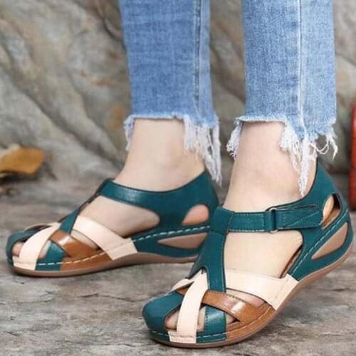 2021 Womens Sandals Wedge Buckle Strap Sandals Female Retro Casual Sewing Women Shoes Flats Platform Retro Sandalias Plus Size