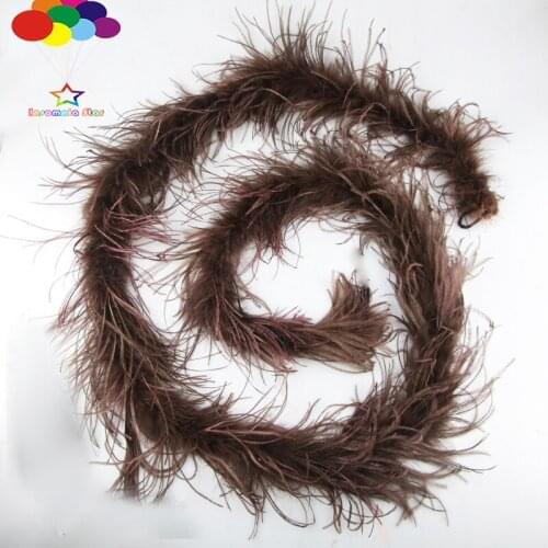 1pcs Luxury Ostrich Feather Boa 2 meter Long brown High Quality for diy Fluffy Costume Dress mask headdress