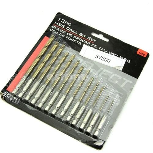 13pcs/lot HSS High Speed Steel Titanium Coated Drill Bit Set 1/4 Hex Shank 1.5-6.5mm