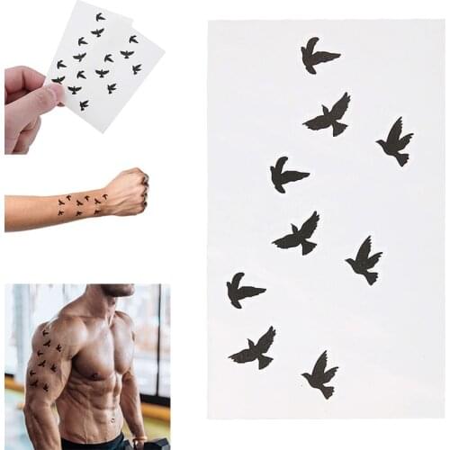 Shelldhard 2 Sheets Birds Tattoo Sticker Waterproof Black Temporary Flying Birds Fake Tattoo Stickers For Body Art