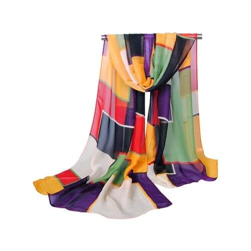 2020 New Spring Women Silk Scarf Chiffon Shawls Geometric Print Thin Long Polyester Scarves For Women Wholesale 160*50 Cm