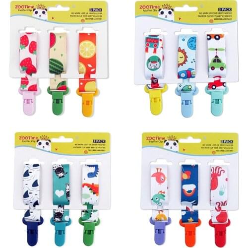 3 Pcs/Set Baby Pacifier Clip Pacifier Chain Dummy Clip Nipple Holder for Baby Cartoon Print Child Pacifier Clips Soother Holder