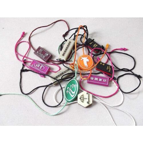 Custom clothing bags hang tag sling string buckle with logo/top quality garment tag cords thread/tag line 5000 pcs a lot