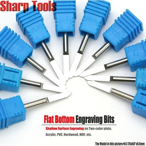 60 Angle 3.175mm Tip0.6-1.0mm PCB V Carving Tungsten Carbide Milling Cutters Engraving CNC Bit Router Tool 3D Wood End Mill Set