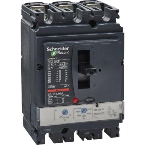 NSX250F TM200D 3P3D (3P) LV431631 Circuit breaker ComPact NSX250F, 36 kA at 415 VAC, TMD trip unit 200 A, 3 poles 3d