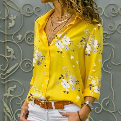 Spring Floral Shirt Women Printed Chiffon Blouse And Shirts Down Collar Long Sleeve Tops Female Camisas De Mujer